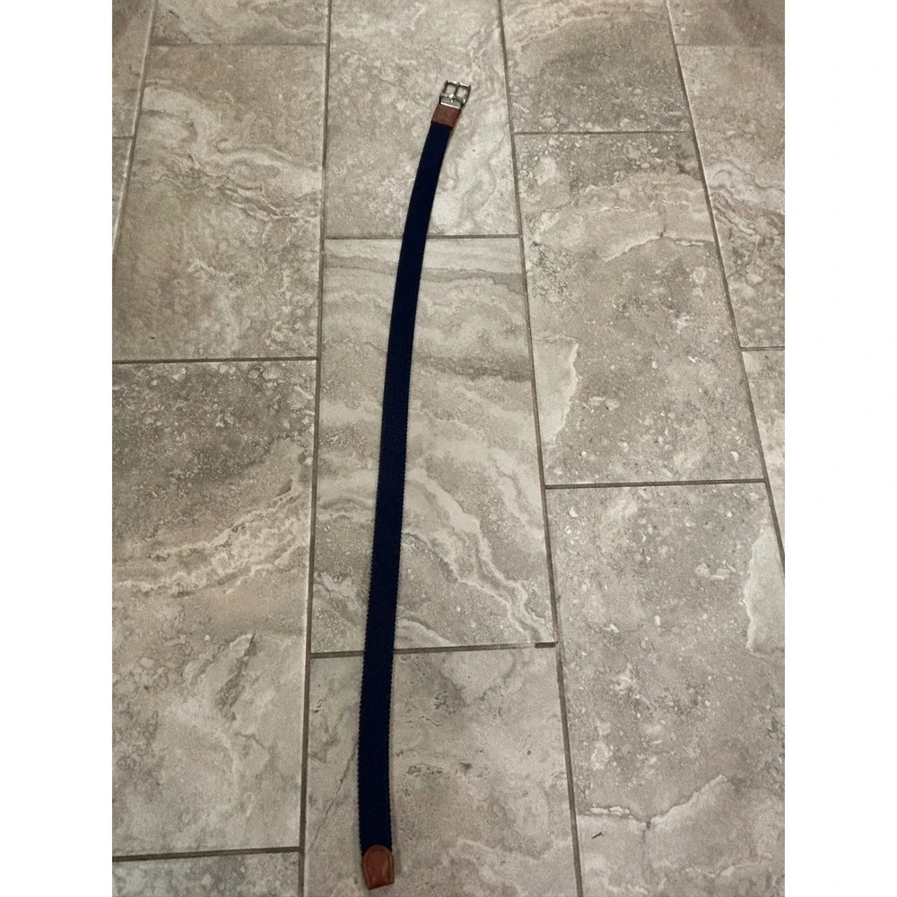 Tommy Bahama Mens Reversible Braided Belt Navy Tan Leather Trim Size S/M‎